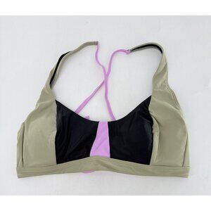 NWT prAna Tulum Bikini Top‎ Size Large Black Color Block Green Black Lilac L